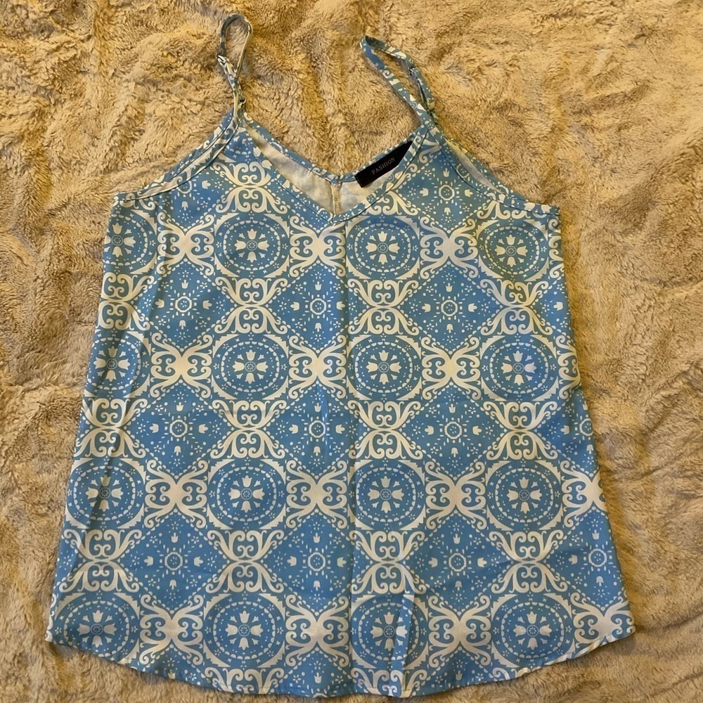 Blue and White Tank Top